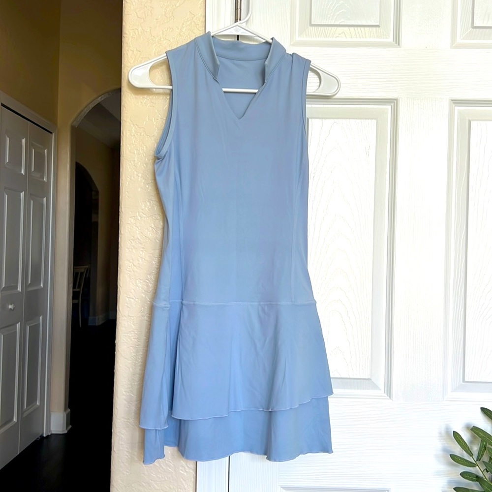 light blue flowy polo active golf dress